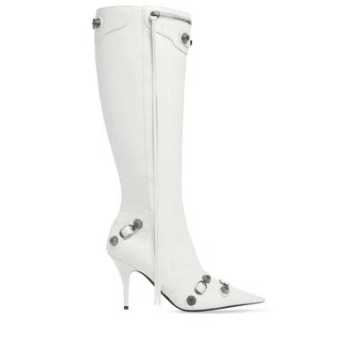 Balenciaga Cagole Leather Knee Boots With Stiletto Heel In White