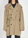 Balenciaga Short Cocoon Trench Cotton Twill Coat In Brown