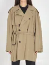 Balenciaga Short Cocoon Trench Cotton Twill Coat In Sand