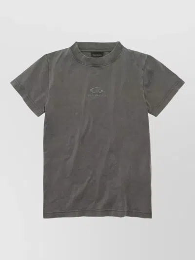 Balenciaga Short Sleeve Crew Neck Silk Nylon Top In Gray