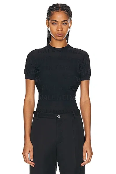 Balenciaga Short Sleeve Crewneck Sweater In Black