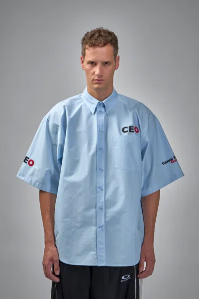 Balenciaga Short Sleeve Oversized Shirt In Blue