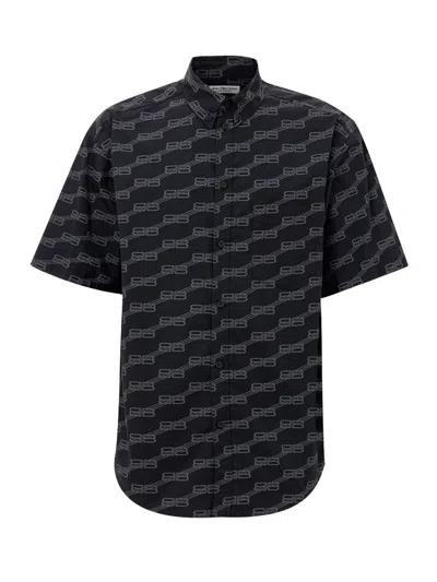 Balenciaga Short Sleeve Shirt With Allover Logo  In Black