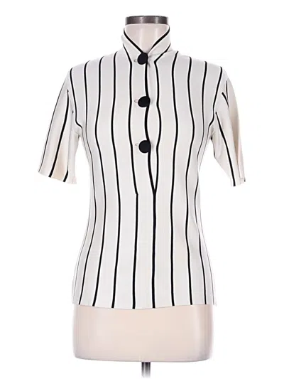 Pre-owned Balenciaga Short Sleeve Top Ivory Stripes Pattern Mock Neckline Tops In White