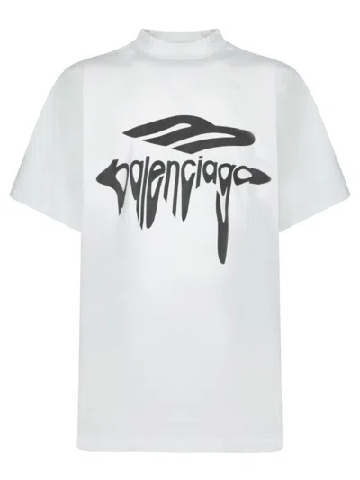 Balenciaga Short Sleeve White T-shirt With Bold Black Liquid Logo