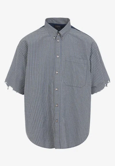 BALENCIAGA SHORT-SLEEVED CHECKED DISTRESSED SHIRT
