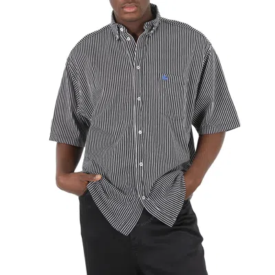 Balenciaga Short-sleeved Stripe Cotton Shirt In White/black