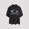 Balenciaga Cropped Distressed Printed Cotton-jersey T-shirt In Black Blue