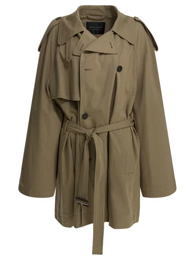 Balenciaga Short Trench Coat In Explorer Jackets And Coats Beige In Brown