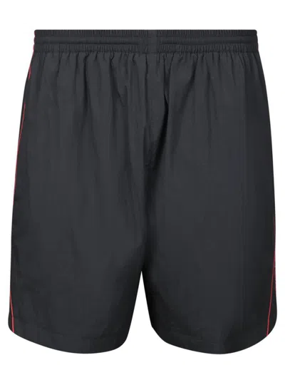 Balenciaga Relaxed-fit Black Shorts With Red Detailing
