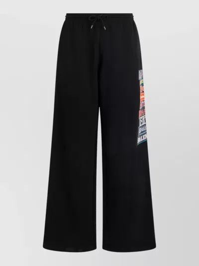 Balenciaga Cotton Drawstring Pants With Side Print In Black