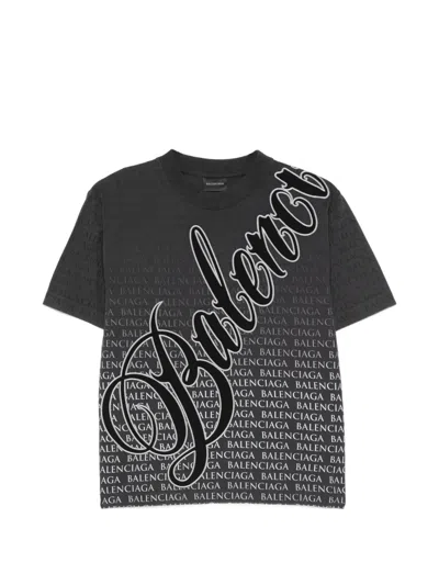 Balenciaga Washed Black White Medium Fit T-shirt In Gray