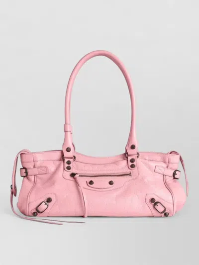 Balenciaga Shoulder Bag Double Handles Exterior Zip Pocket In Pink