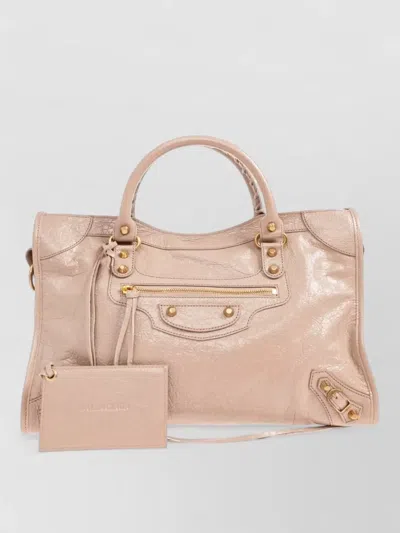 Balenciaga Shoulder Bag Nylon Silk Gold Tone Hardware In Neutral