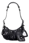 Balenciaga Croco-print Leather Shoulder Handbag With Decorative Studs And Rhinestones In Black
