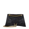 Balenciaga 'crus Medium' Black Shoulder Bag With B Logo Hardware In Crushed Leather Woman