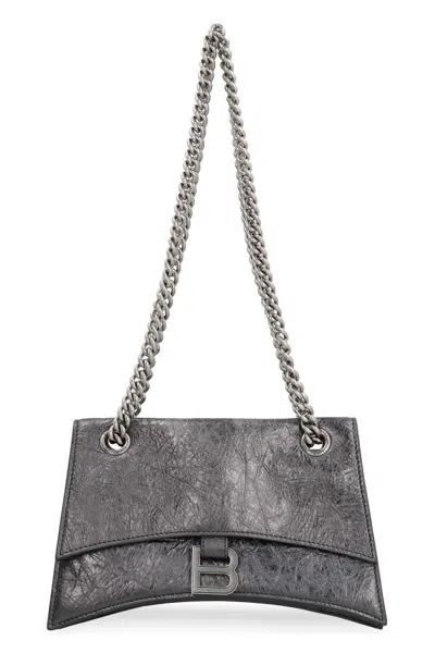 Balenciaga Crush Metallic Leather Chain Strap Shoulder Bag In Silver