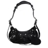 Balenciaga Croco-print Leather Crossbody Handbag With Decorative Studs And Buckles