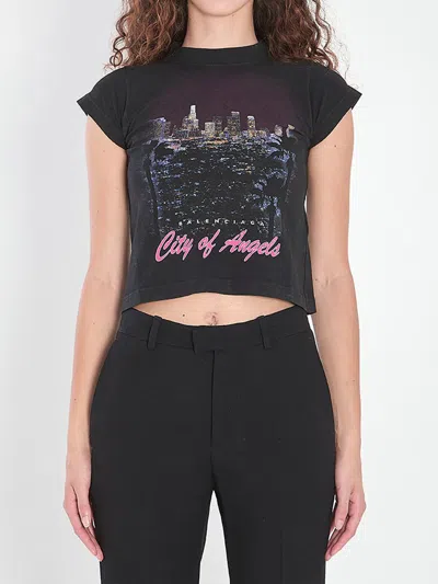 Balenciaga Shrunk City Of Angels T-shirt In Black
