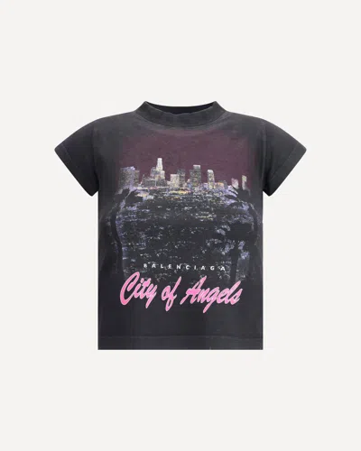 Balenciaga Women Shrunk City Of Angels T-shirt In Black