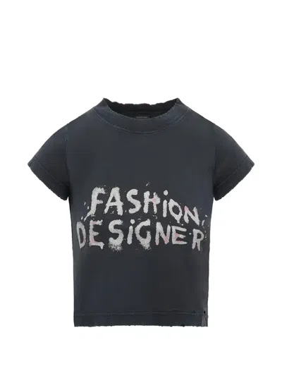 Balenciaga Shrunk Logo-print T-shirt In Black