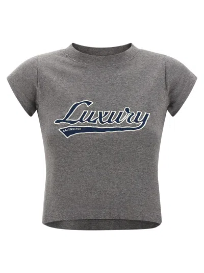 Balenciaga Shrunk Luxury Script T-shirt In Gray