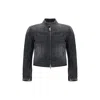 Balenciaga Cropped Denim Racer Jacket With High Collar
