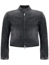 Balenciaga Cropped Denim Racer Jacket With High Collar In Grey