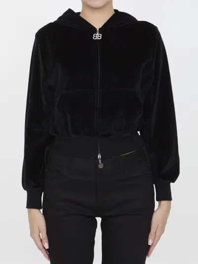 Balenciaga Shrunk Zip-up Hoodie In Black