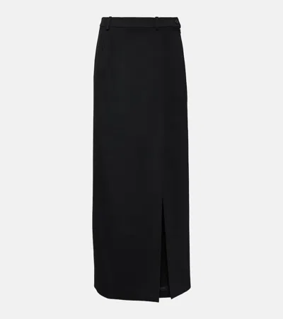 Balenciaga Side-slit Wool Twill Midi Skirt In Black