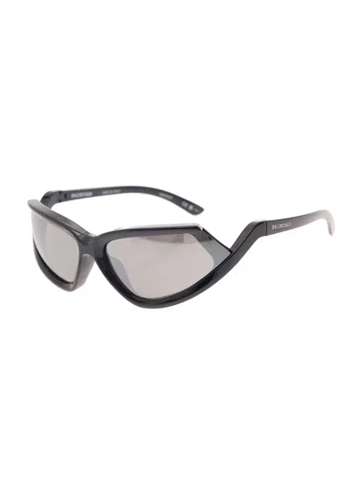 Balenciaga Side Xpander Black Cat-eye Sunglasses With Mirror Lenses In Nylon Man