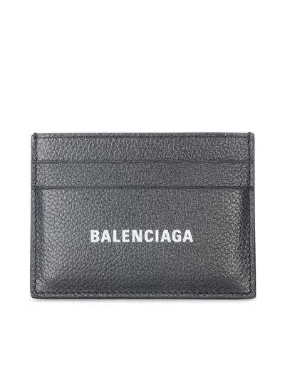 Balenciaga Sign Card Holder Grained Calf Pa In Black White