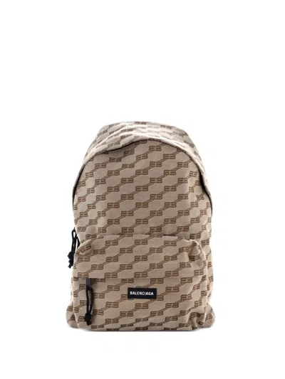 Pre-owned Balenciaga Signature Bb Logo Canvas Backpack In Brown