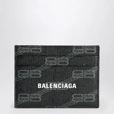 Balenciaga Signature Card Holder In Black And Grey Bb Monogram Coated Canvas