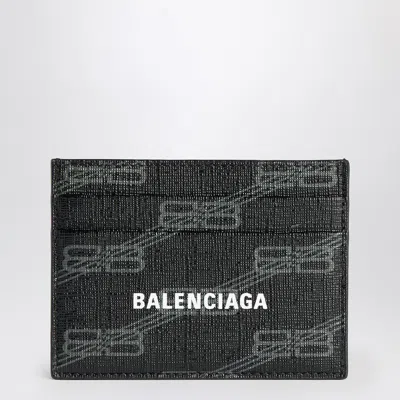 Balenciaga Signature Card Holder In Black And Grey Bb Monogram Coated Canvas Men In Multi