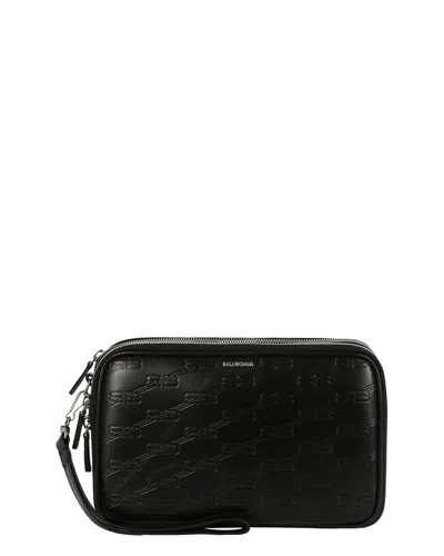 Balenciaga Signature Double Zip Leather Pouch In Purple