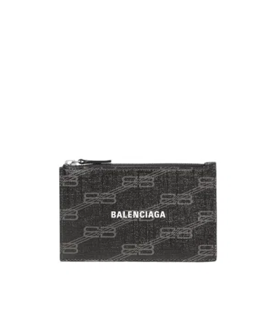Balenciaga Signature Large Long Coin And Card Holder Bb Monogram Coated Canvas In Black