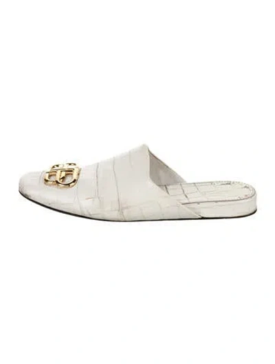 Pre-owned Balenciaga Signature Logo Embossed Leather Mules In Neutral
