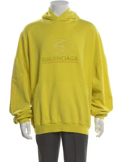 Pre-owned Balenciaga Signature Logo Graphic Print Hoodie In Yellow
