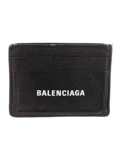 Pre-owned Balenciaga Signature Logo Leather Card Holder In Black