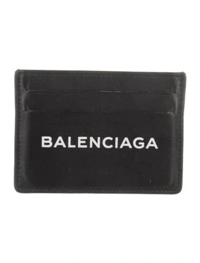 Pre-owned Balenciaga Signature Logo Leather Card Holder In Gray
