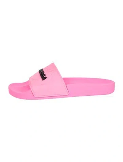 Pre-owned Balenciaga Signature Logo Rubber Slides In Pink