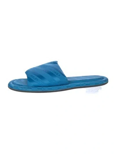 Pre-owned Balenciaga Signature Logo Slides In Blue