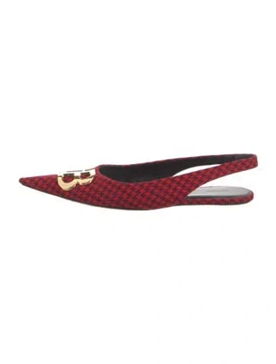 Pre-owned Balenciaga Signature Logo Tweed Slingback Flats In Red
