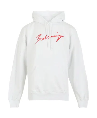 Balenciaga Signed Logo Hooded Sweater In White