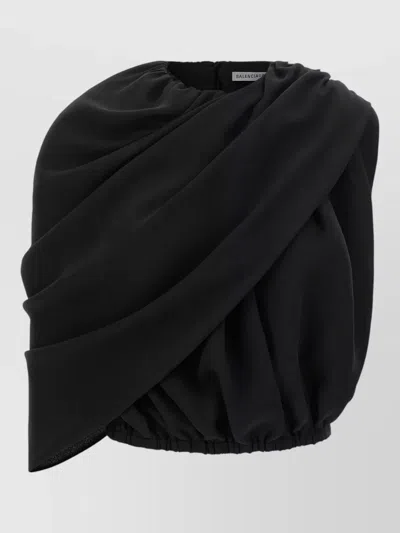 Balenciaga Silk Asymmetric Draped Top In Black