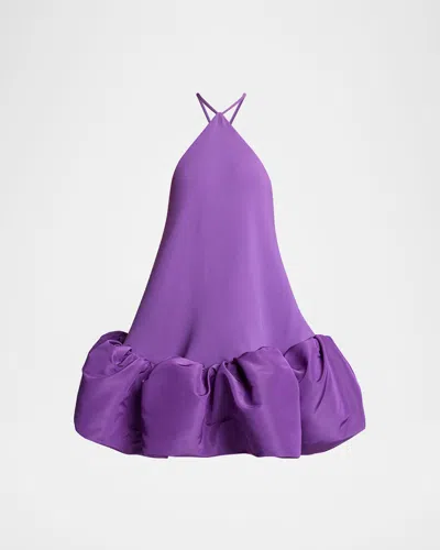 Balenciaga Silk Balloon Ruffle Mini Halter Dress In Parma Violet