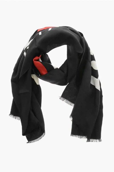 Balenciaga Silk Blend Political Scarf With Jacquard Logo In Black