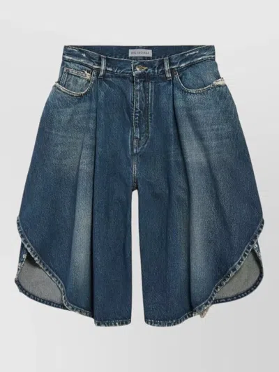 Balenciaga Silk Blend Shorts Faded Effect Belt Loops In Blue