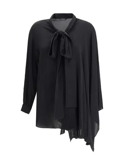 Balenciaga Silk Shirt With Bow In Black